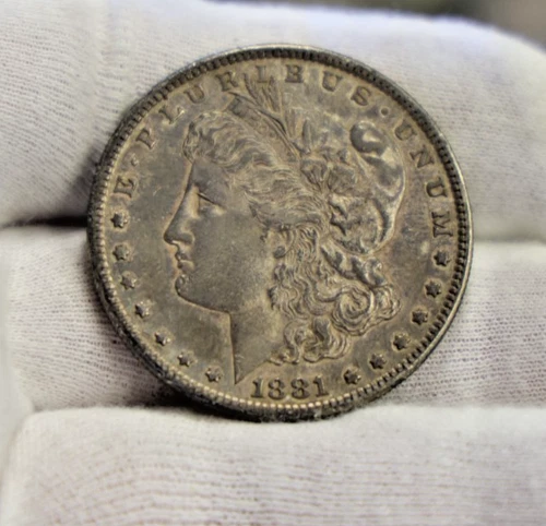1881 S US Morgan Silver Dollar $1 AU (Cleaned, Toned)