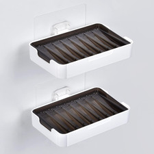 Adhesive Bar Soap Holder for Shower Wall Hanging Soap Dish with Drain Tray Plast