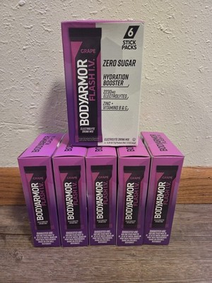 (6) BodyArmor Grape FLASH IV Electrolyte Hydration Booster - 6 stick in each box