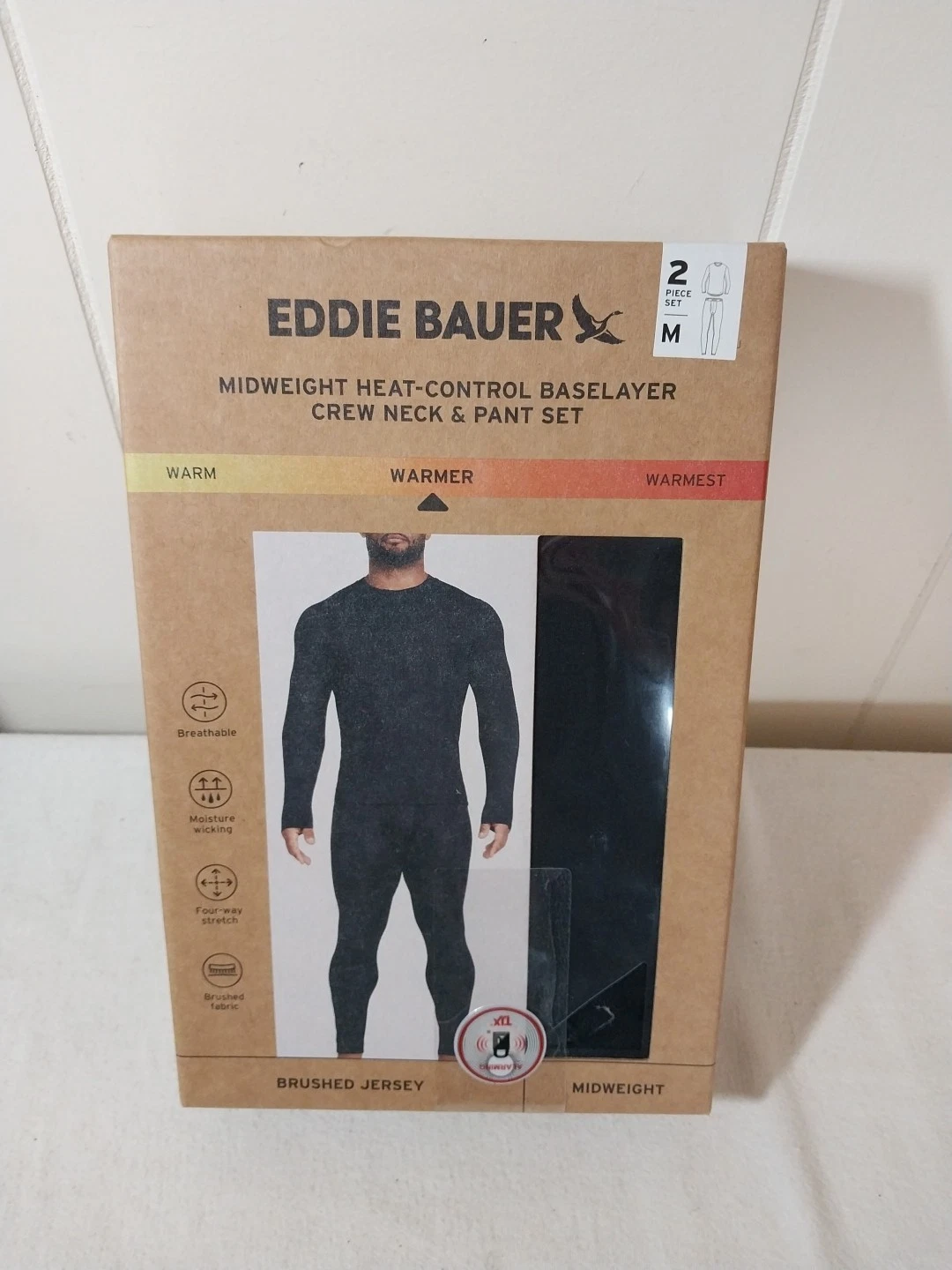 Eddie Bauer Midweight Base Layer 2 Piece Set Men's Medium Black Crew & Pants New