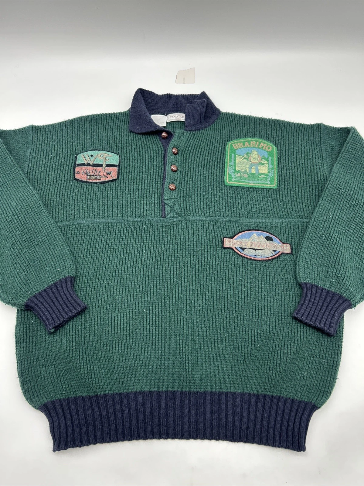 Vintage Bugatchi Uomo Sweater Batched Men’s Size LARGE Green