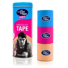 CureTape Cylinder Pack Sports Kinesiology Tape: 2 in. x 16.5 ft. Blue/Pink/Beige