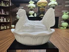 Vintage 1970s Fenton White Milk Glass Chicken Hen on Nest Covered 5.5" Dish
