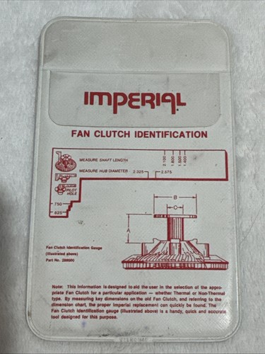 Vintage Imperial Automotive Fan Clutch Identification Pocket Protector RARE