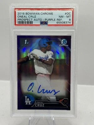 Oneal Cruz  Auto Purple Refractor 131/250 PSA 8 2016 Bowman Chrome LA Dodgers