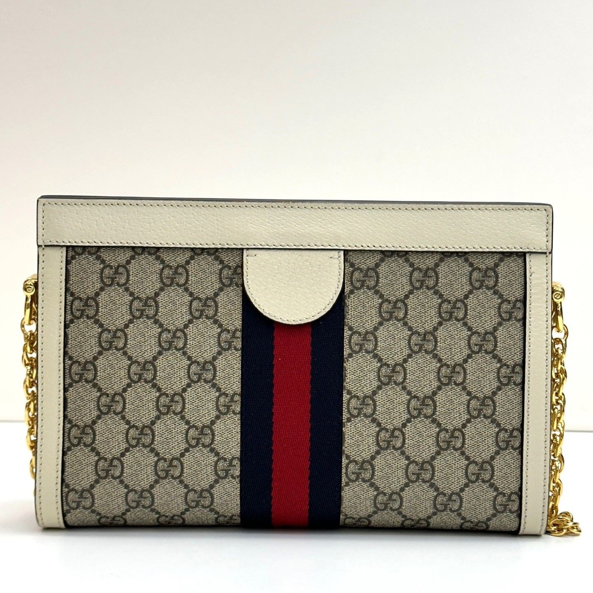 Gucci Ophidia GG Supreme Chain Shoulder Bag White Gold