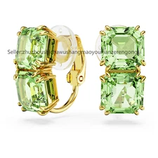 New Millenia clip earrings Square cut, Green, Gold-tone plated 5654559