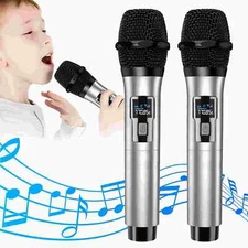 Professional VHF Handheld Microphone System Wireless Mic Karaoke w/ USB Receiver