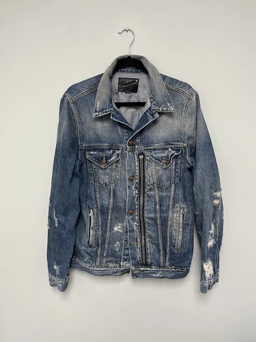 $1250 R13 Distressed Zipper Trucker Blue Jacket Large image 18