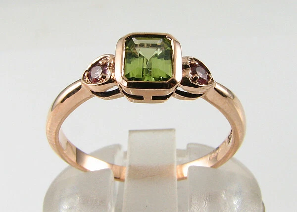 Anillo Trilogy Corazón 9ct Oro Rosa Peridoto y Turmalina Rosa