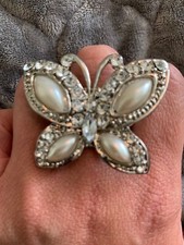 Pearl and Diamond Butterfly Stylish Ring