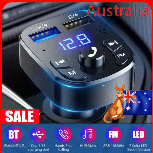 Bluetooth 5.0 Wireless Car Hands-Free FM Transmitter Adapter 2USB PD Charger RL