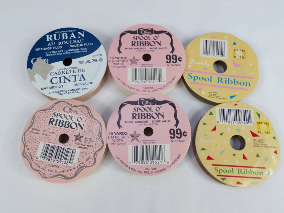 6 Vintage Offray 4 Franks 2 Ribbon Spools Original 8-10 Yds Full to Partial C25 - Image 2 of 4