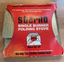 Vintage Sterno Single Burner Folding Stove No.30 Camping Hiking Original Package