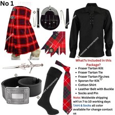 Handmade Men's 8 yard 16oz Clan Fraser Tartan Kilt Outfit -Custom Size Available