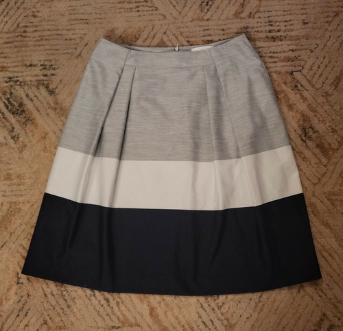 Hugo Boss Black Gray White Pleated Colorblock A-Line Skirt Size 8 - Picture 1 of 7