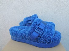 UGG CLASSIC BLUE FLUFFITA SHEEPSKIN FLUFF SLIDE PLATFORM SANDALS, US 6/ 37 NEW