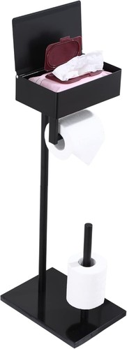 Black toilet paper holder with storage space, independent toilet paper holder