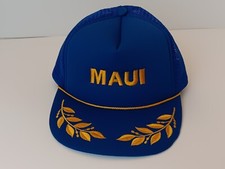 Vintage Blue Maui Hawaii Snapback Trucker Hat Scrambled Eggs Hawaiian Headwear