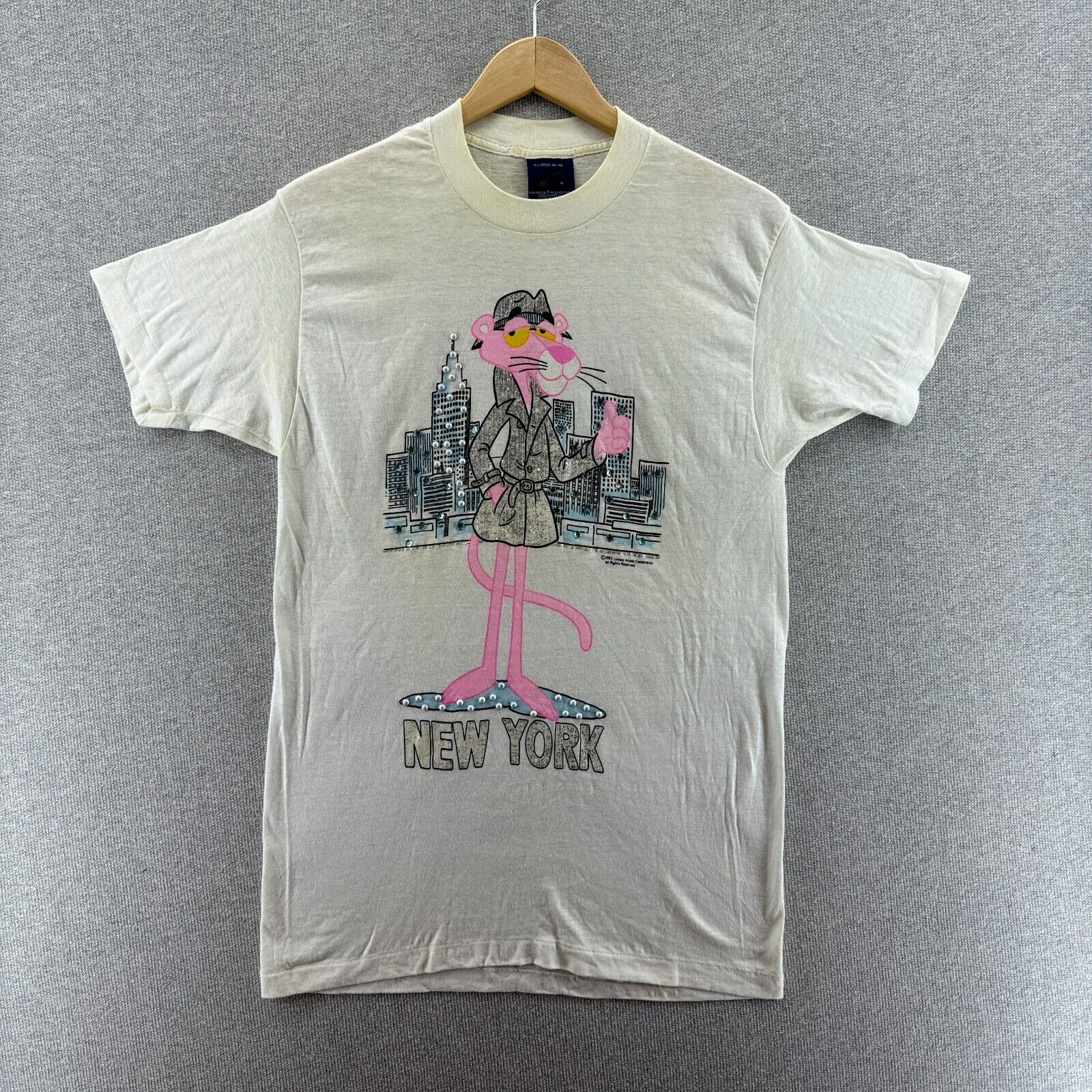 Vintage Pink Panther New York Shirt XL USA 1985 Single Stitch SNEAKERS Tag Slim