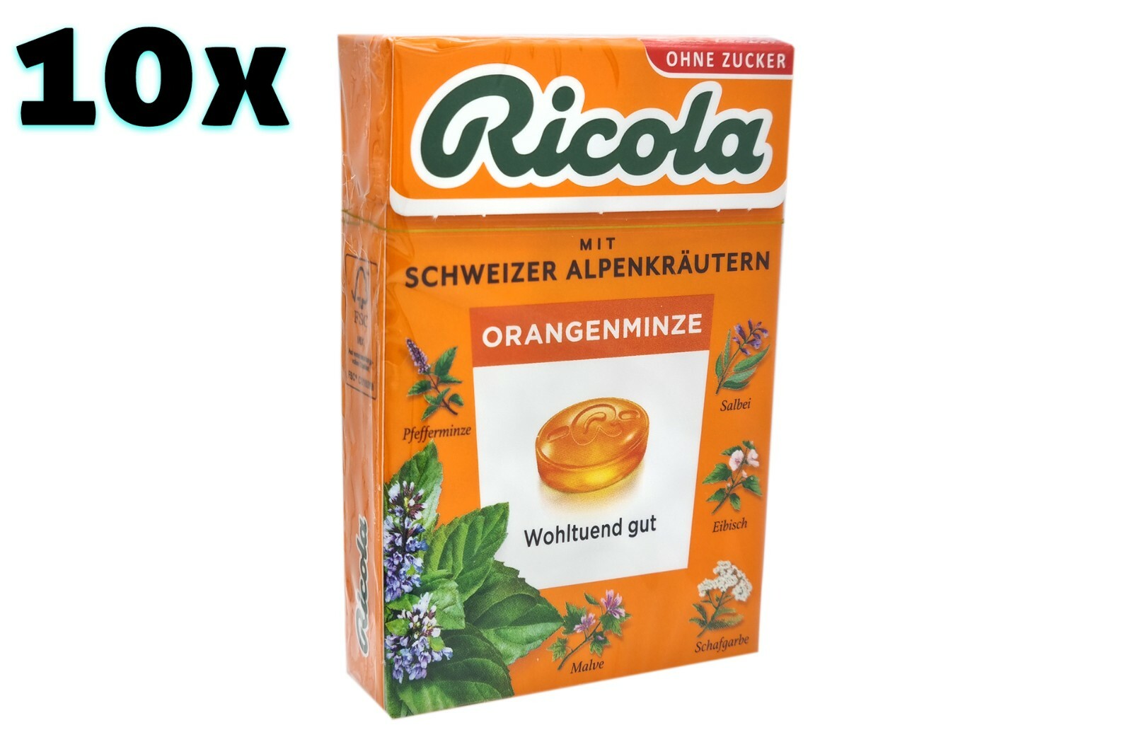 10x RICOLA Orange Mint 🍬Swiss cough throat drops lozenges TRACKED