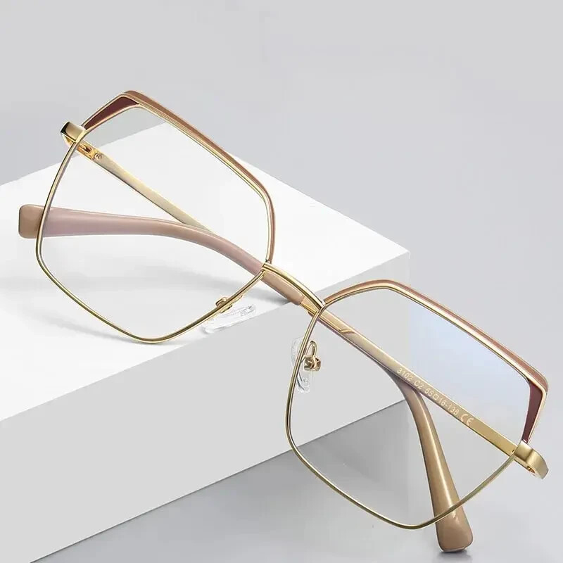 Anti-Blue Light Glasses - Square Metal Frame, Ins Style Women's Flat Frame-image