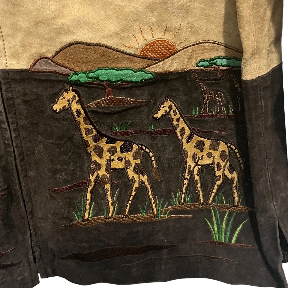 The Quacker Factory Suede Jacket Women Size L Safari Elephant Giraffe Barn Style - Image 2 of 4