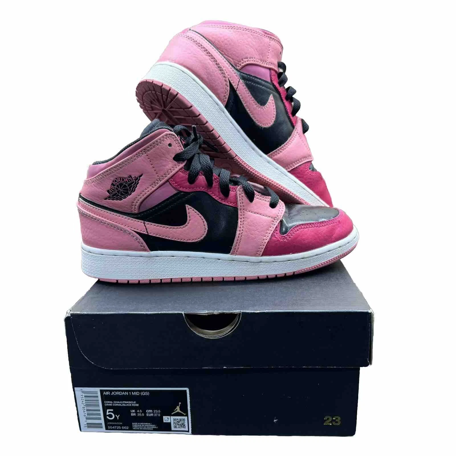 Nike Air Jordan 1 Mid GS Coral Chalk 554725 662 Youth taglia 5 anni CON SCATOLA