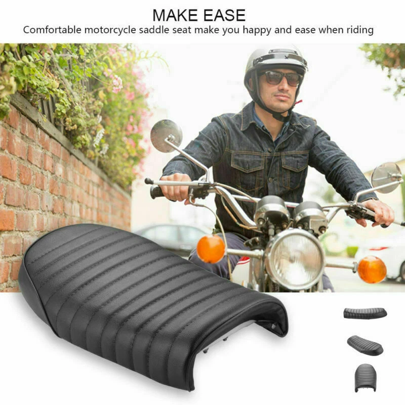 Cojín de asiento vintage negro Saddle Café Racer para Honda CB CL Suzuki GS Yamaha XJ Foto 2 de 4
