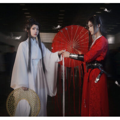 Tian Guan Ci Fu Xie Lian White Hanfu Cosplay Costume Bamboo Hat Full Set  Outfit | eBay.de