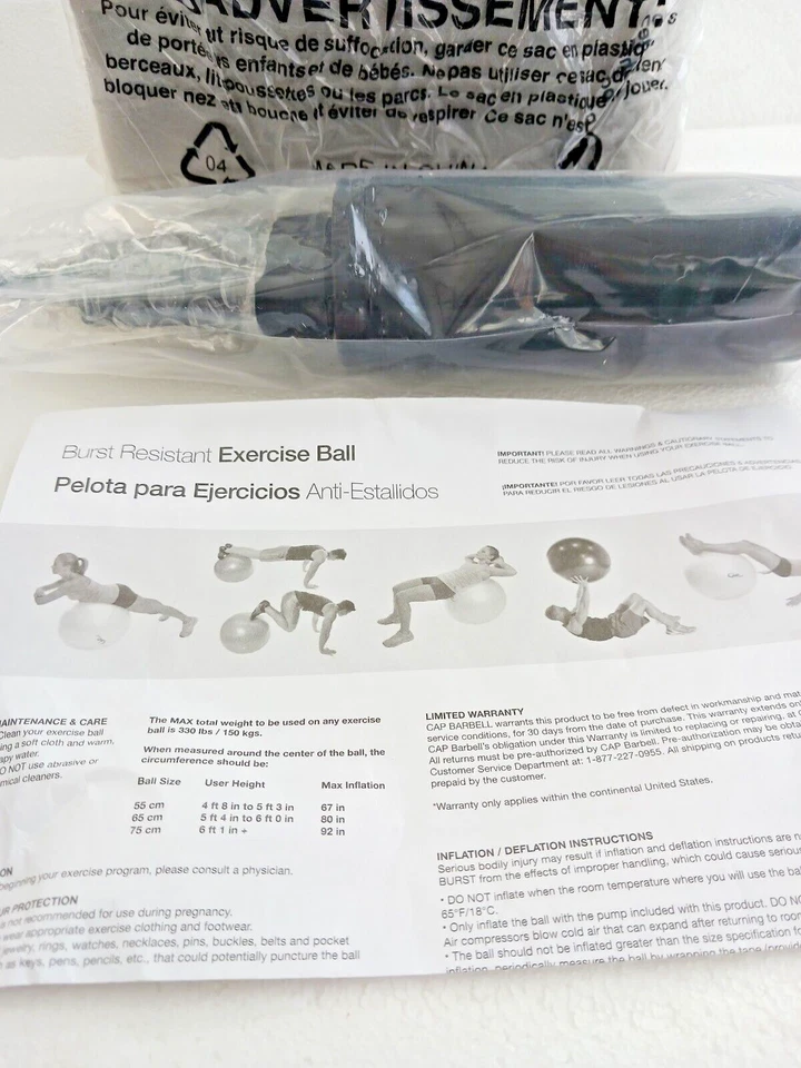 Cap Fitness Exercise Ball 65cm Silver with Foot Pump Brand New Unopened Bag - Image 2 of 3