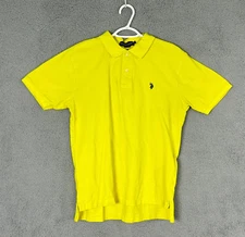 US Polo ASSN polo shirt adult large yellow short sleeve cotton slit blue pony