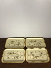 4 - vintage Cream & Tan Tin Serving Tray 14 1/4" Long 9" Wide