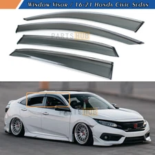 For 2016-2021 Honda Civic Sedan Chrome Trim Smoke Tinted Window Visor Rain Guard