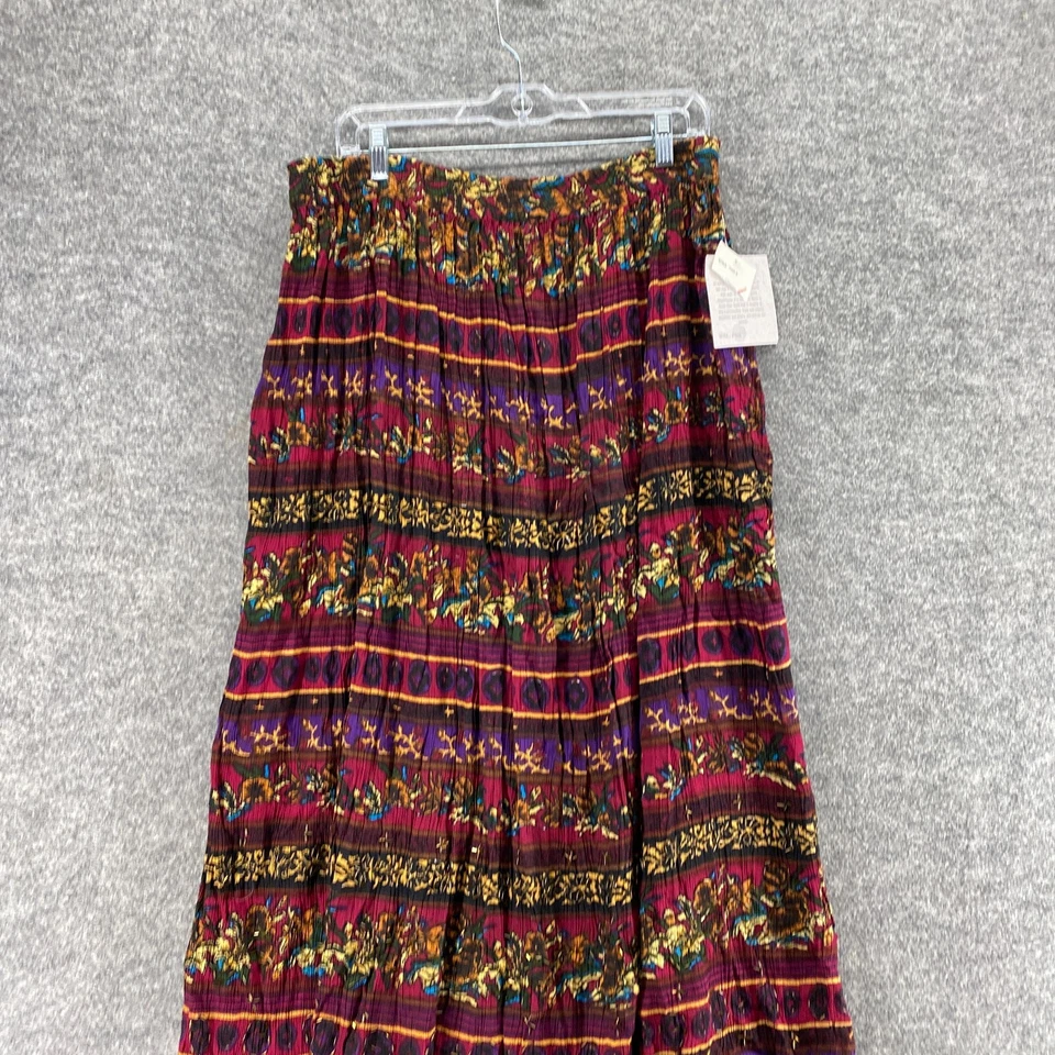 Nueva Falda Ashley Stewart Mujer L Grande Roja Rayas Línea A Midi Pull On Rayón Foto 3 de 4