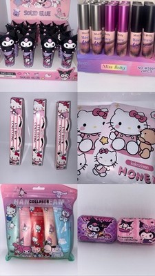 Hello Kitty, Kuromi, Miss Betty Makeup Lot Full Size Lipsticks Hand Creams Bags