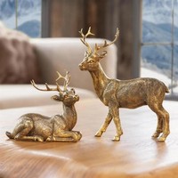 "Weihnachts Deko Figur \"Golden\" Hirsche Polyresin, Stehend & Liegend, Tierfigur"