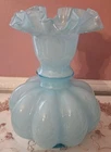 Vintage Fenton Light Blue Melon Vase With Ruffled Top Edge 8" Tall