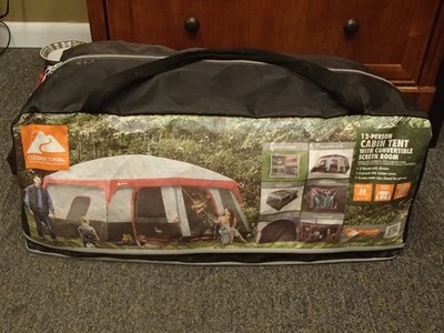 Ozark TraiI Cabin Tent W Screen Room 12 Person +Roll Back Rainfly +Carry Bag