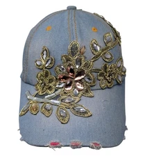 Capelli New York Slideback Baseball Cap Blue OS Adjustable Beaded Distressed