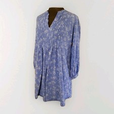 Old Navy Blue Periwinkle Pintuck Tunic Dress Women's M Flowy Boho Coastal