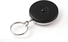 Original Retractable Key Holder Keychain with a Black Front, Steel Belt Clip, an