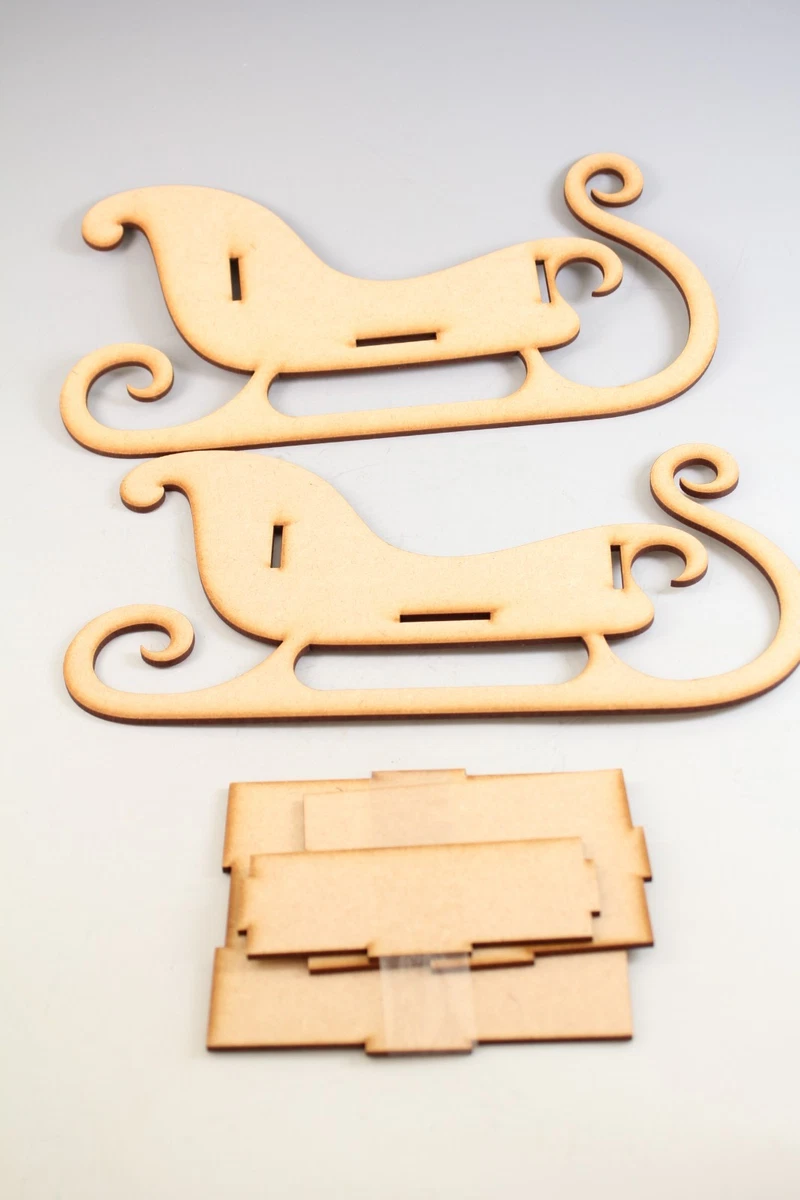 Trineo Santa 3mm MDF corte láser pequeño 25cm largo para montar y decorar