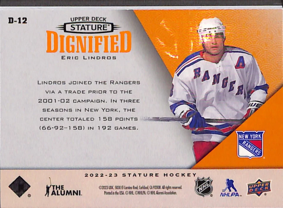 2022-23 Upper Deck Stature Dignified New York Rangers Eric Lindros D-12 /35 - Image 2 of 2