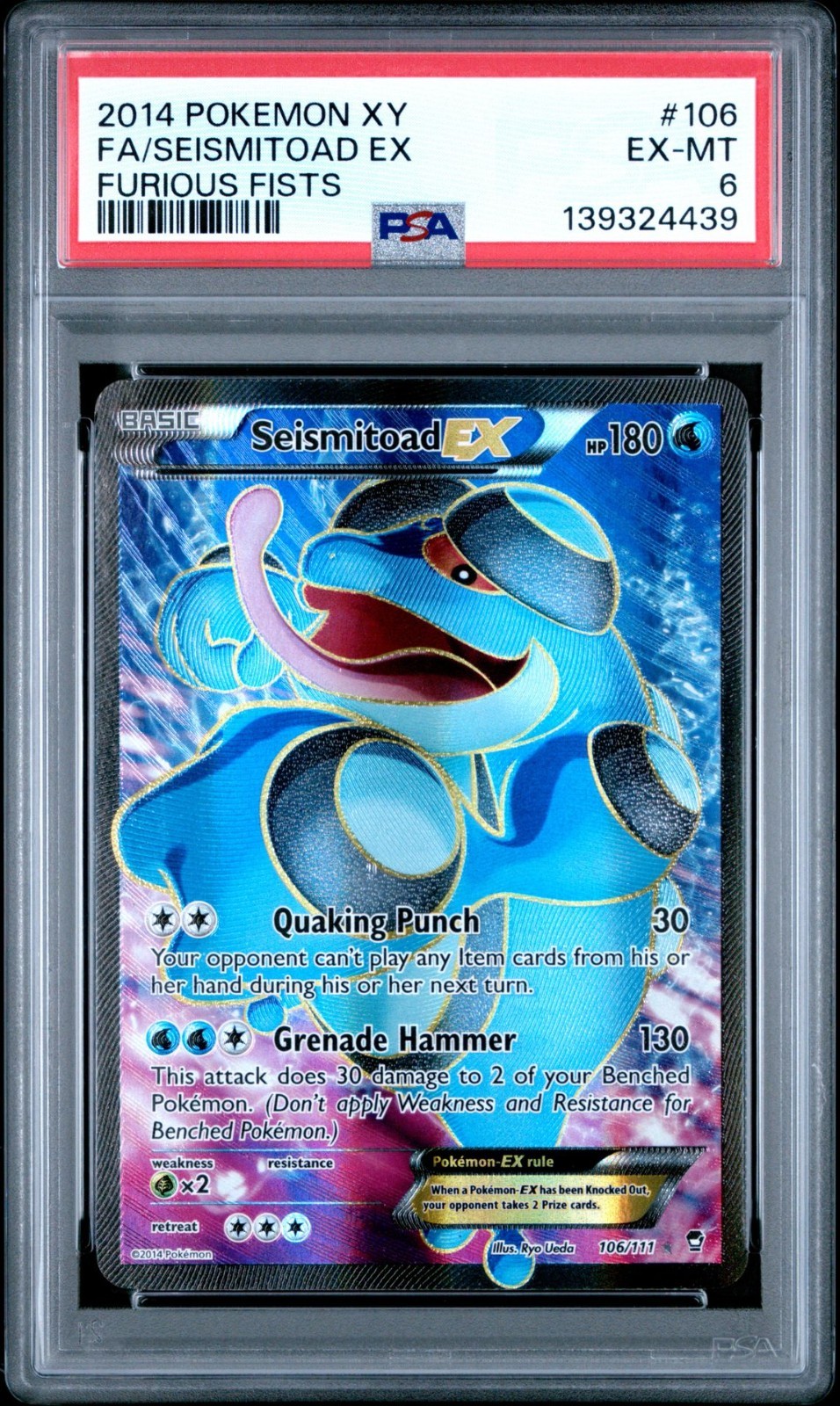 PSA 6 Seismitoad EX #106 - Furious Fists Full Art Pokemon Card Pokemon TCG