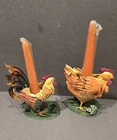 Vintage Fitz & Floyd "Cog Du VILLAGE Rooster & HEN CANDLE HOLDERS Rare