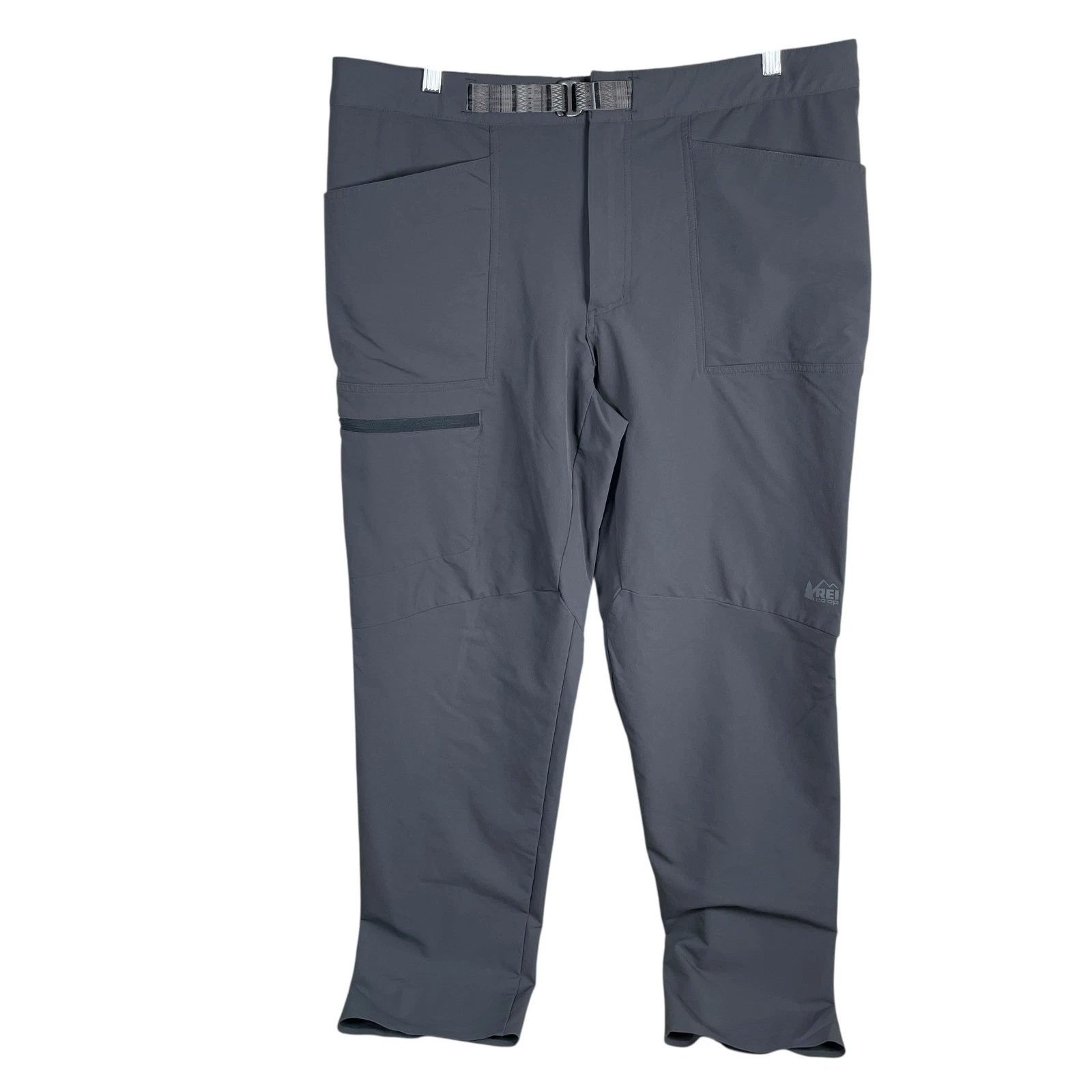 REI Activator V2 Hiking Pants Mens 40x32 Gray Soft Shell Belted Semi-Fitted