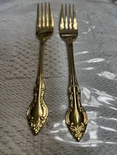 2 Dinner Forks Antique Rogers 24 Karat Gold Electroplate Tableware- Dream Rose