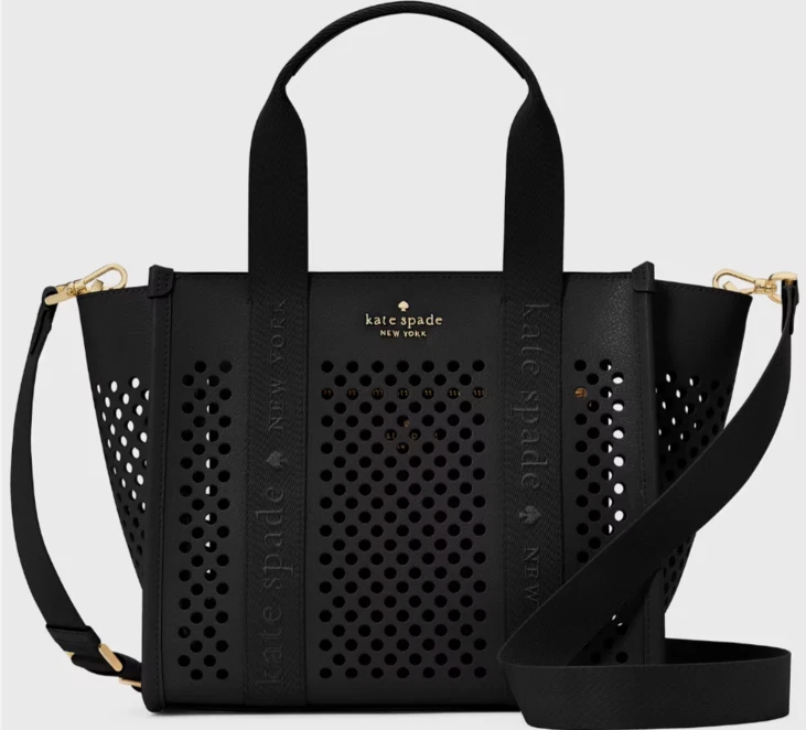 Kate Spade Kip Black Perforated Leather Tote Bag KL055 Purse Handbag - Image 2 of 4