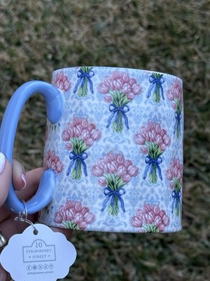 Bella 10 Strawberry Street Ceramic Mug- Flower Design- Pink Tulip Hydrangea New